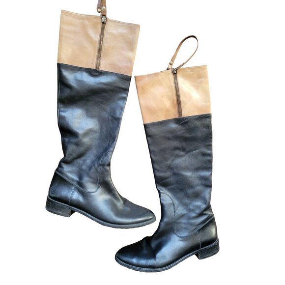 Stuart Weitzman Upbeat Two Tone Knee High Riding Boots - Picture 4 of 6